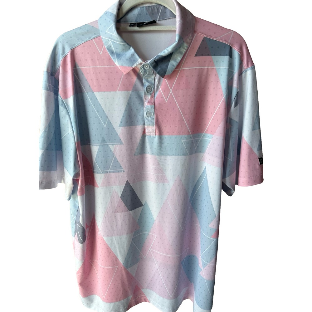 GreenSide Golf‎ Mens Pink Blue Geometric Performance Polo Shirt XLarge New